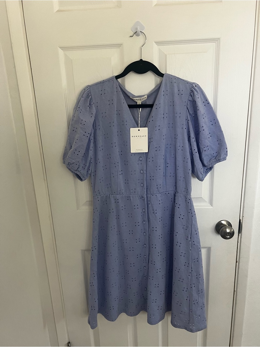 DownEast Lavender Eyelet Button Front Mini Dress
